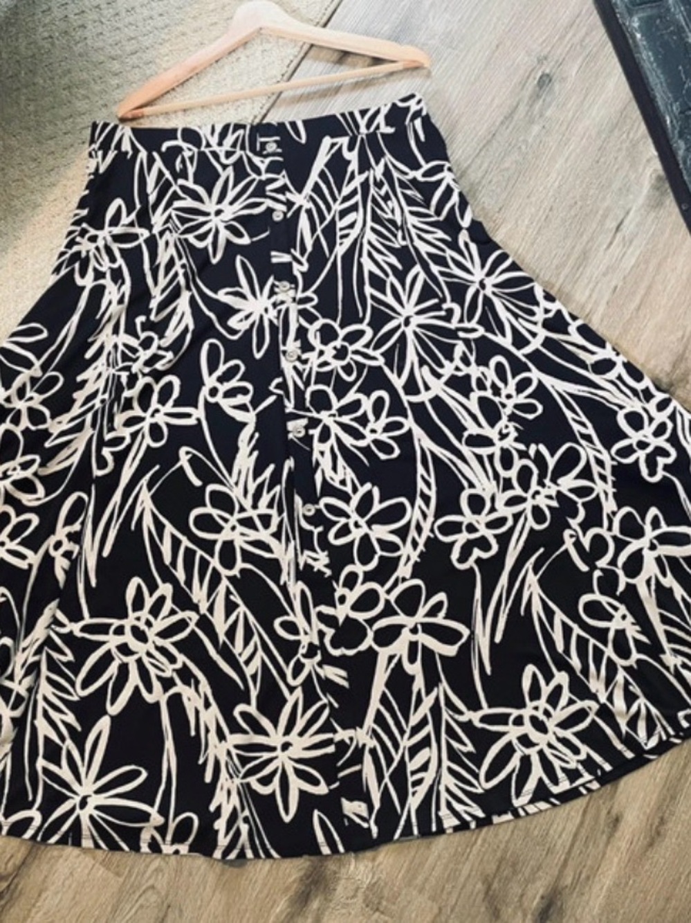 SJS Black Skirt with White Floral Print